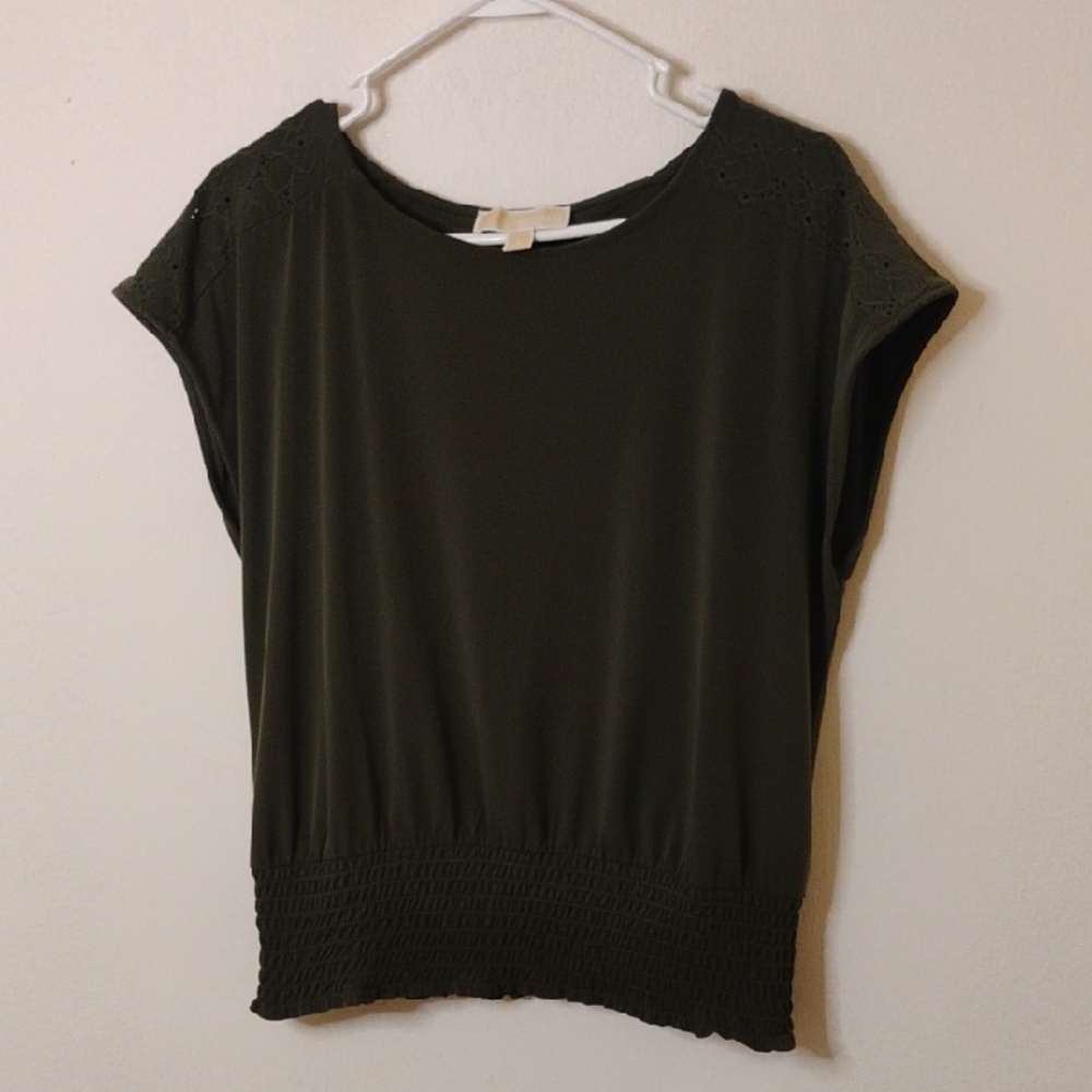 Michael Kors Green Shoulder Lace Detail Blouse Woman's Size Large